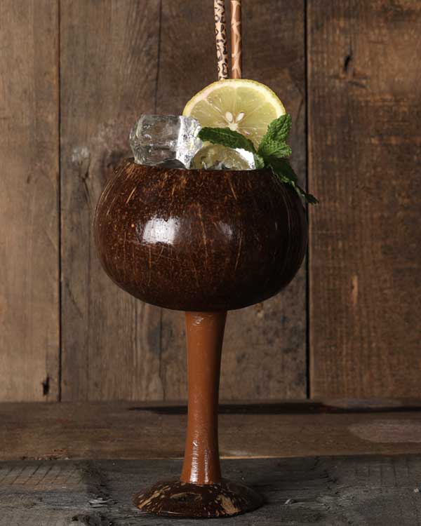 Goblet made from a natural coconut