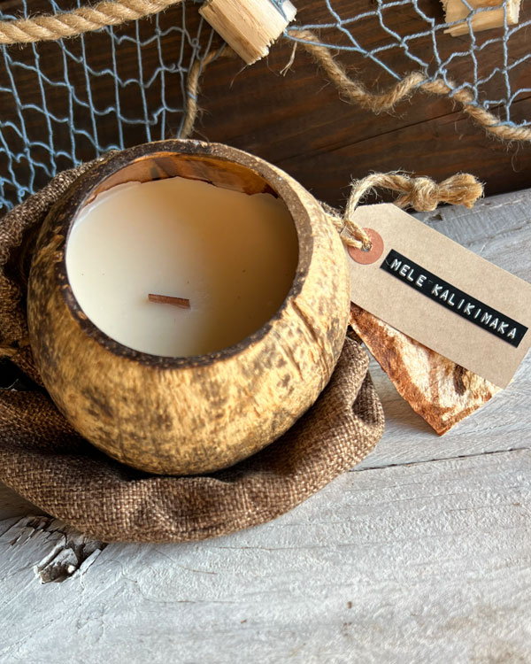 Hand-poured coconut candle in a reclaimed coconut shell, tropical home décor, eco-friendly soy wax candle