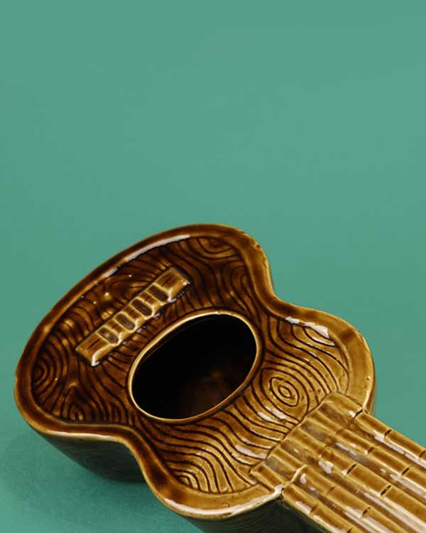Ceramic ukulele tiki cocktail sharer brown