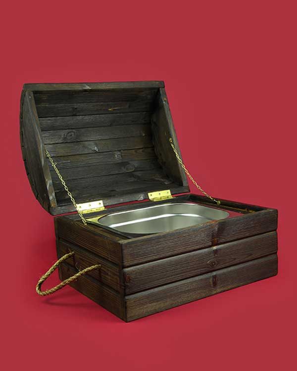 wooden treasure chest cocktail sharer