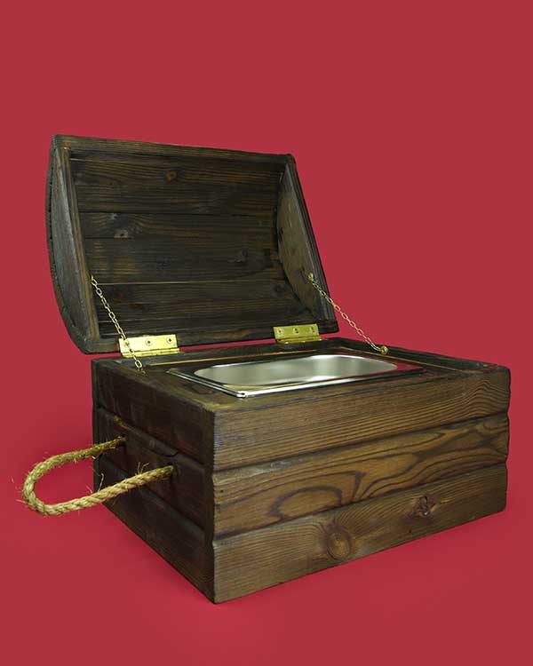 wooden treasure chest cocktail sharer