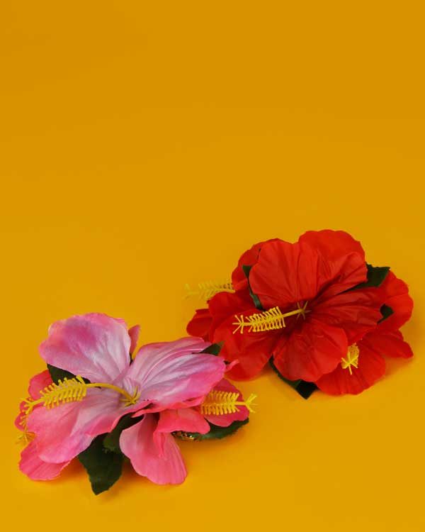 Hibiscus flower hair clip x 2 red and pink