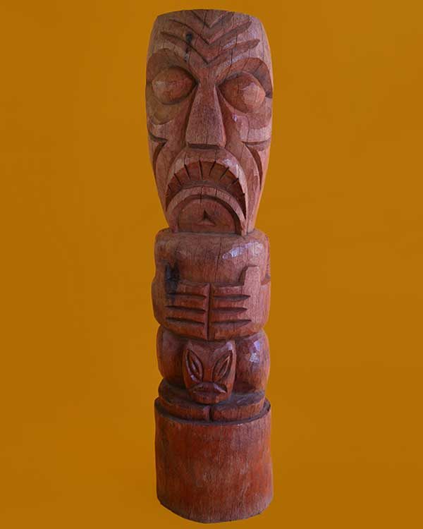 Hand Carved Wooden Head Hunter Tiki Front