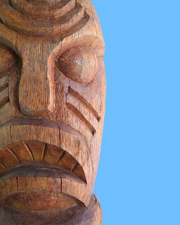 Hand Carved Wooden Head Hunter Tiki Detail
