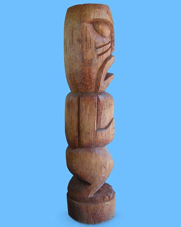 Hand Carved Wooden Head Hunter Tiki Side