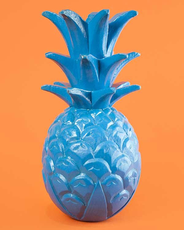 Blue Carved Wooden Pineapple