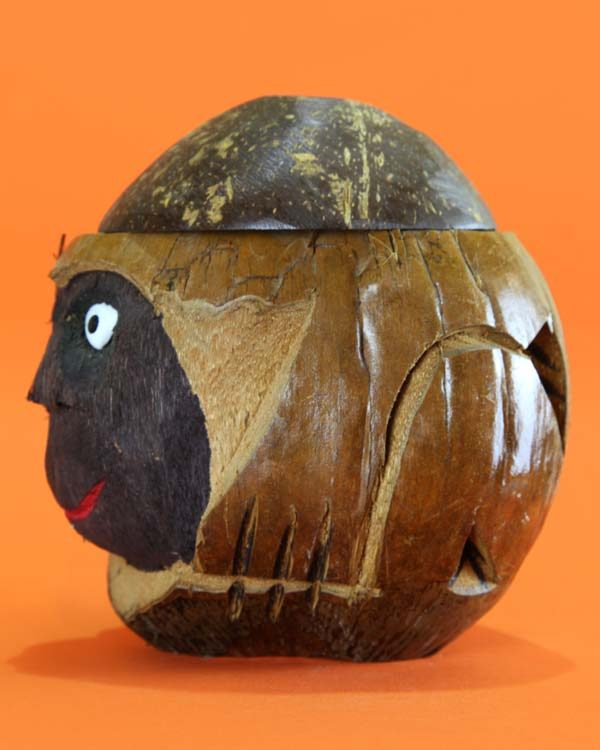 Carved Coconut Husk Monkey Drinking Vessel