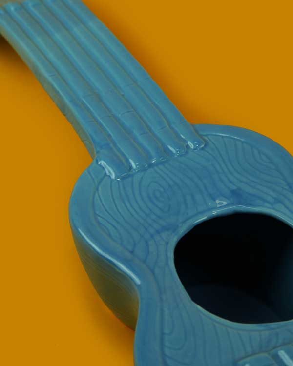 Ceramic ukulele tiki cocktail sharer blue
