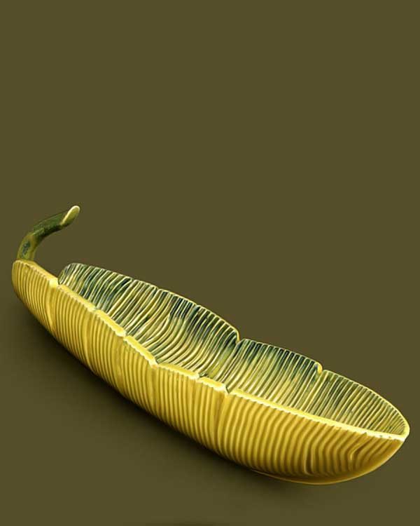 Tropical Leaf Shaped Ceramic Serving Dish Green