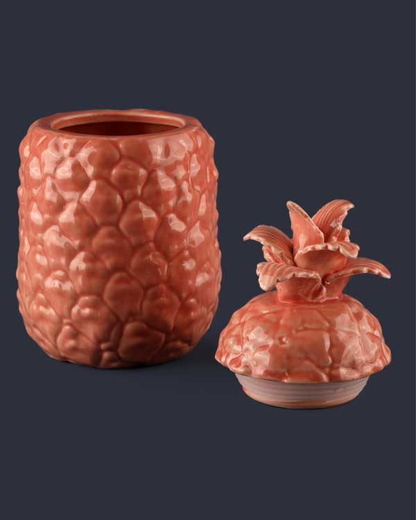 Pineapple ceramic drinking cup with straw holder in pink