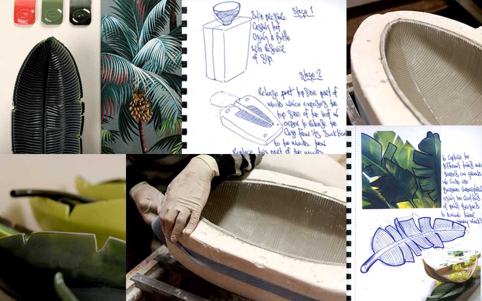Tropical Ceramic Leaf Slip Casting Process Pictures