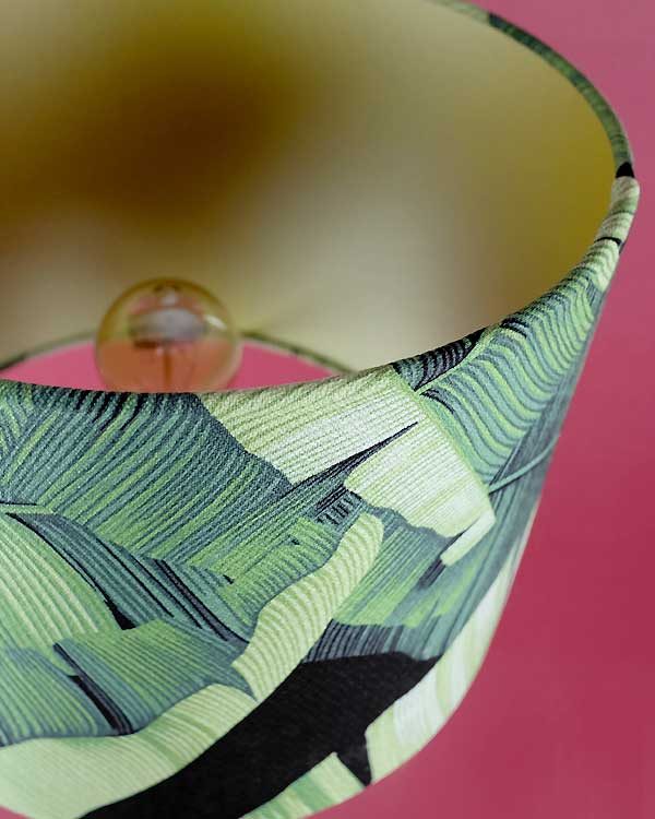 Tropical printed lamp shade drum with botanical green leaves