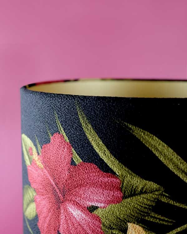Tropical printed lampshade drum with hibiscus flowers