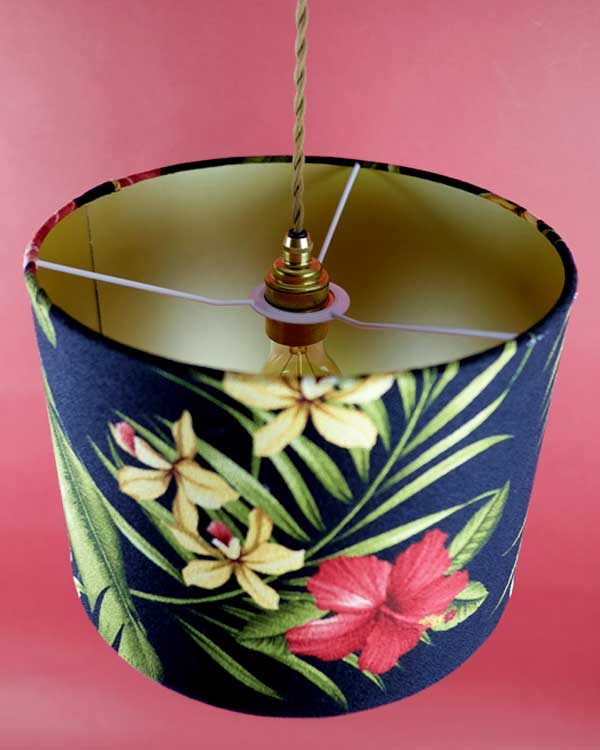 Tropical printed lampshade pendant with hibiscus flowers