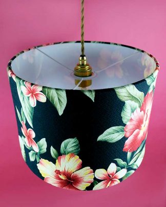 Tropical printed pendant lampshade with hibiscus flowers