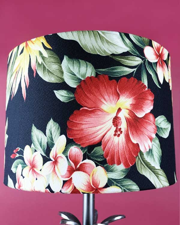 Tropical printed lamp shade drum with hibiscus flowers