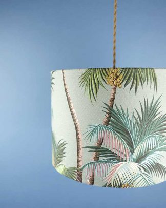 Tropical printed lampshade pendant with palm leaves drum
