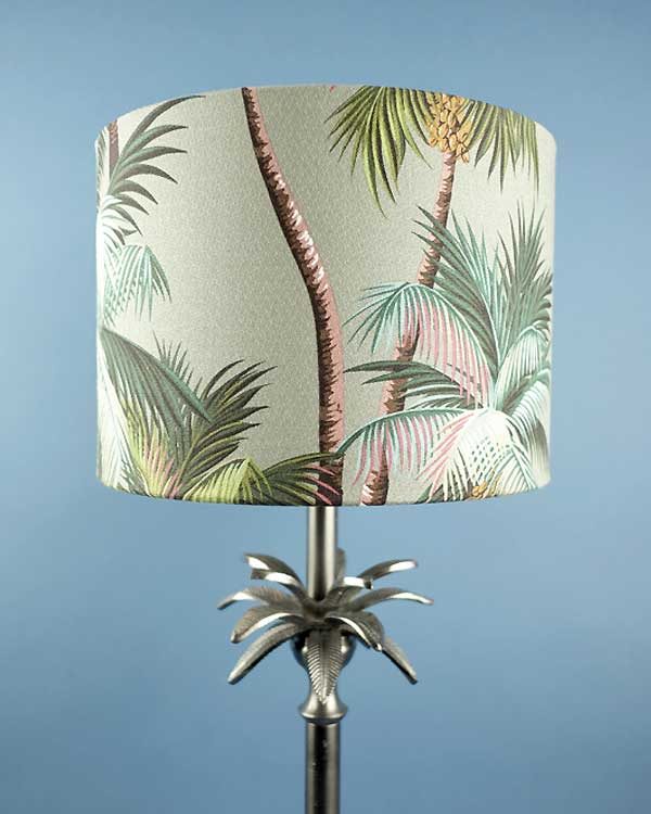 Tropical printed lampshade drum with palm leaves