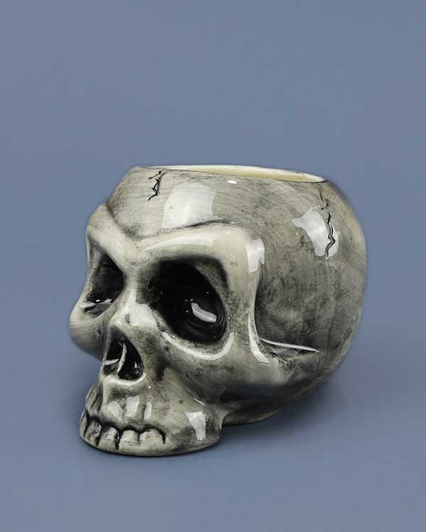 ceramic tiki mug skull in black and white