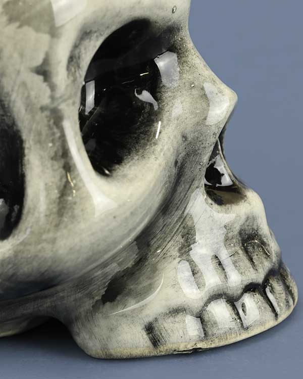 ceramic tiki mug skull in black and white