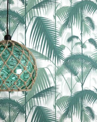 Tropical cole and son wallpaper with a fish float pendant light