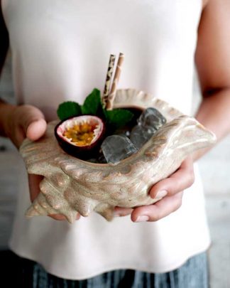 Handmade conch shell tiki mug, ceramic seashell cocktail mug with sandy glaze