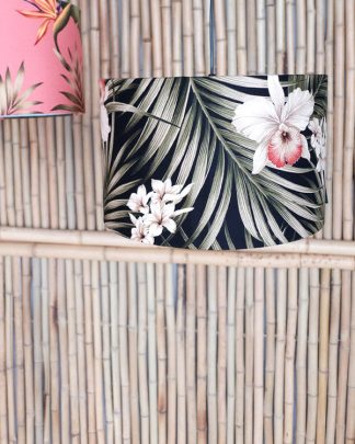 Tropical fern print lampshade on bamboo background