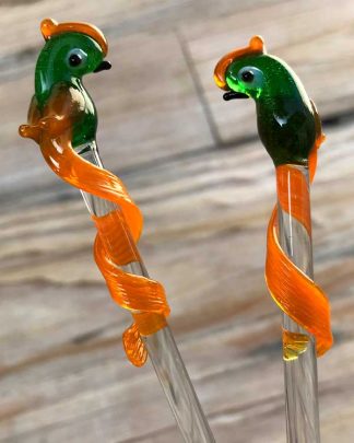 Green Parrot Swizzle Sticks Set of Two