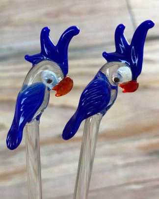 Bright Blue Parrot Swizzle Sticks Set of 2, detail shot