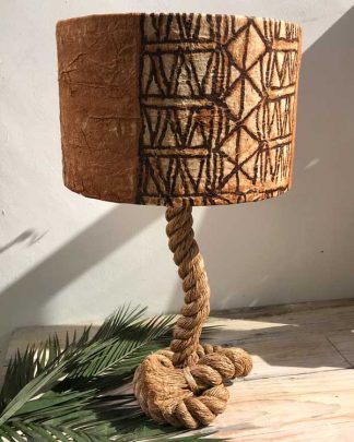Tapa Cloth lampshade on a rope lamp stand