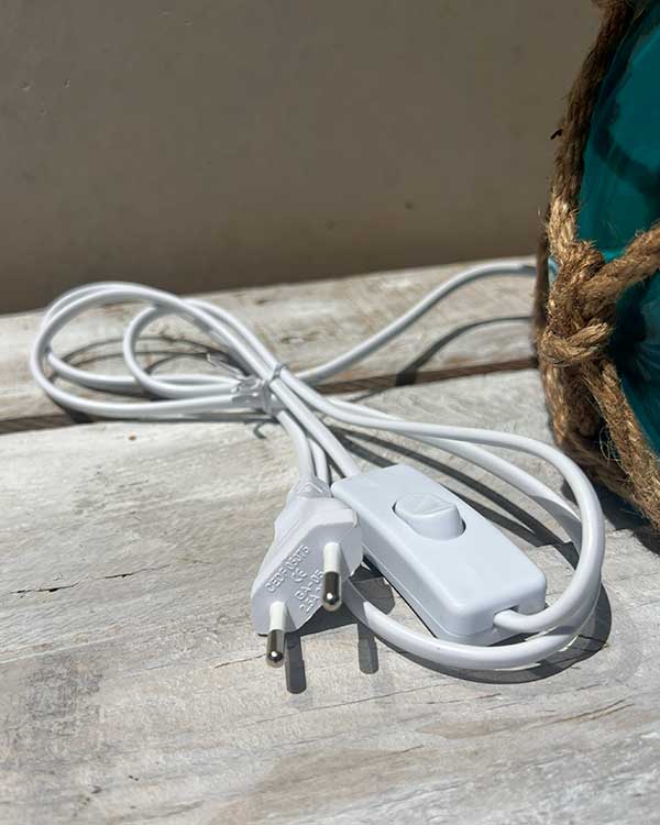 NAUTICAL FISH FLOAT TABLE LAMP WITH TAPA SHADE PLUG DETAIL WEB