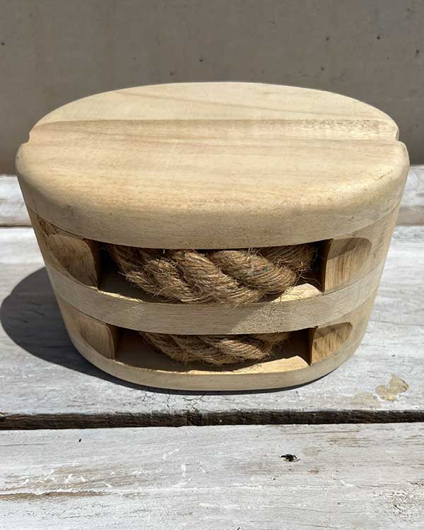 DECORATIVE WOODEN NAUTICAL PULLY BLOCK SIDE