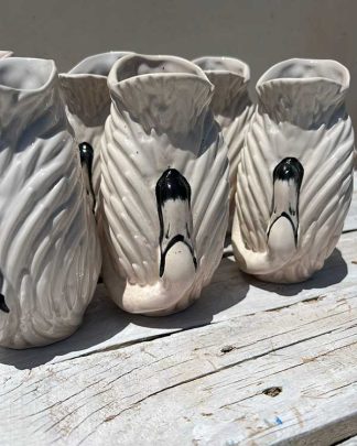 PALE HAND PAINTED PINK FLAMINGO TIKI MUG SET OF SIX DETAIL