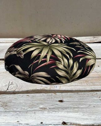 TROPICAL PRINT BARKCLOTH STOOL TOP CUSHION SIDE VIEW